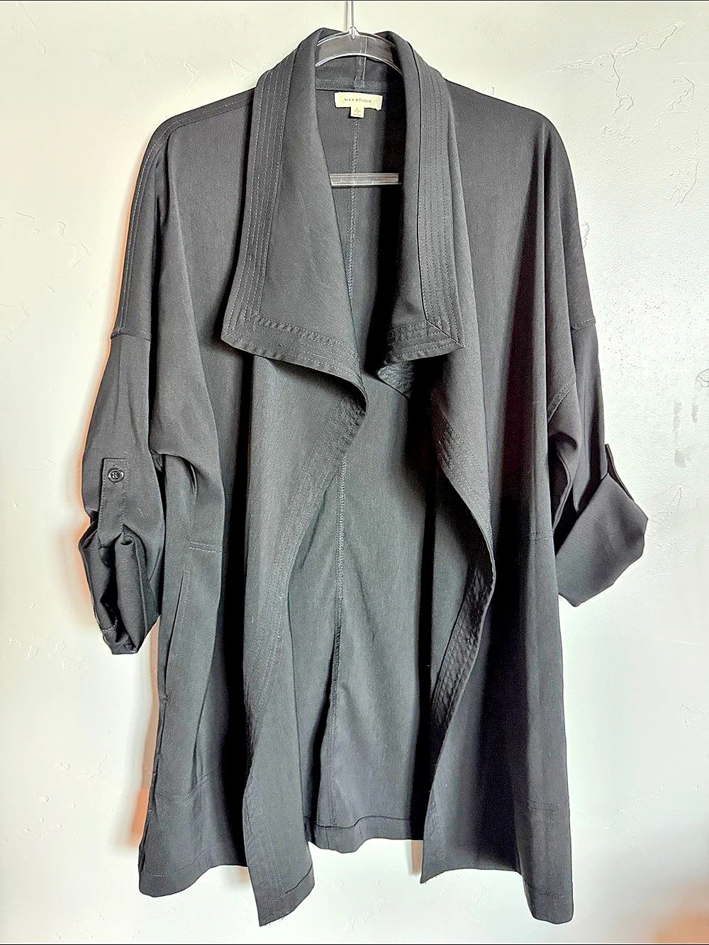 Max Studio Black Draped Trench Coat Size Large